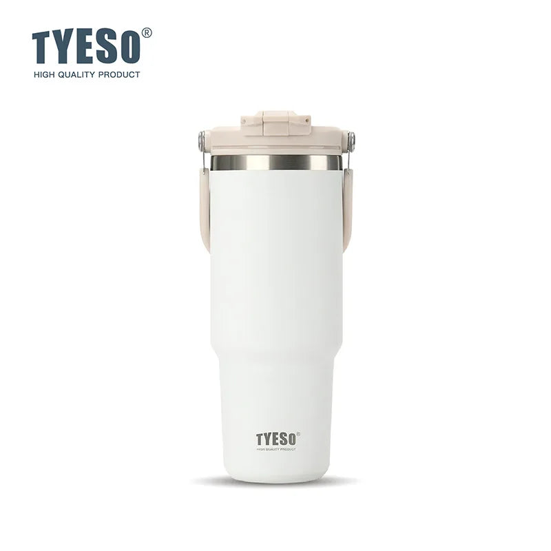Tyeso Large-Capacity Vacuum Flasks Handle Vacuum Cup Dual-Drink Coffee Mug Stainless Steel Ice Cup Car Bottle Hot Cold Retention