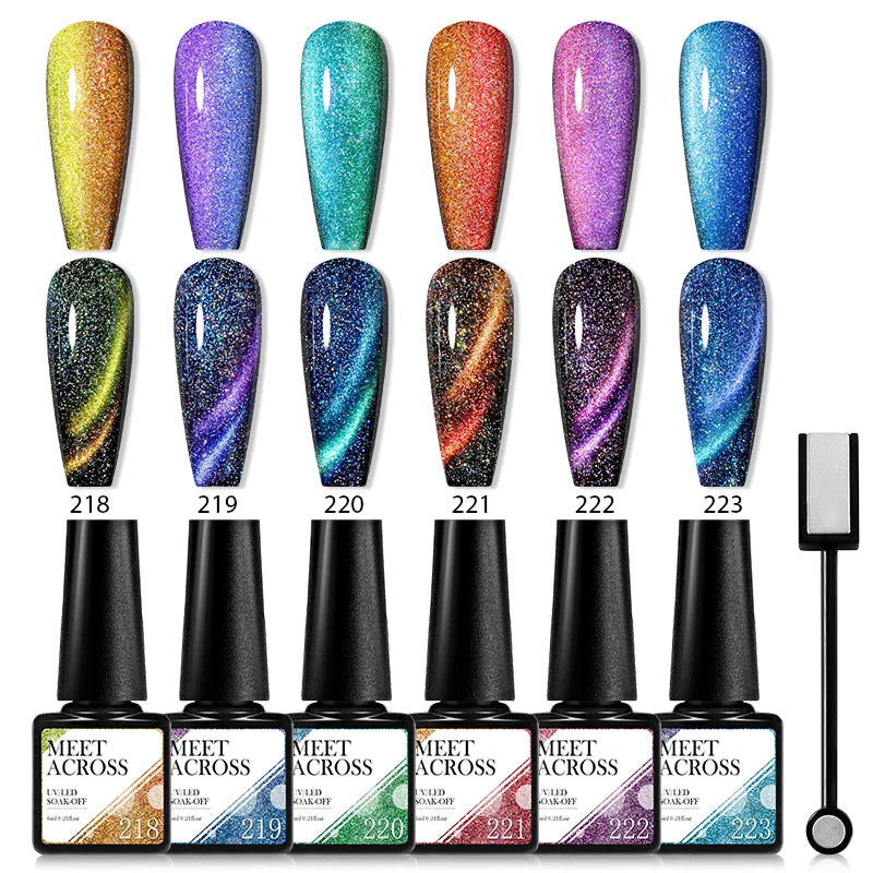 7pc Cat Magnetic Nail Gel Polish Set Long Lasting Glitter Nail Supplies Soak Off UV/LED Vernis Gel Kit for Manicure Design