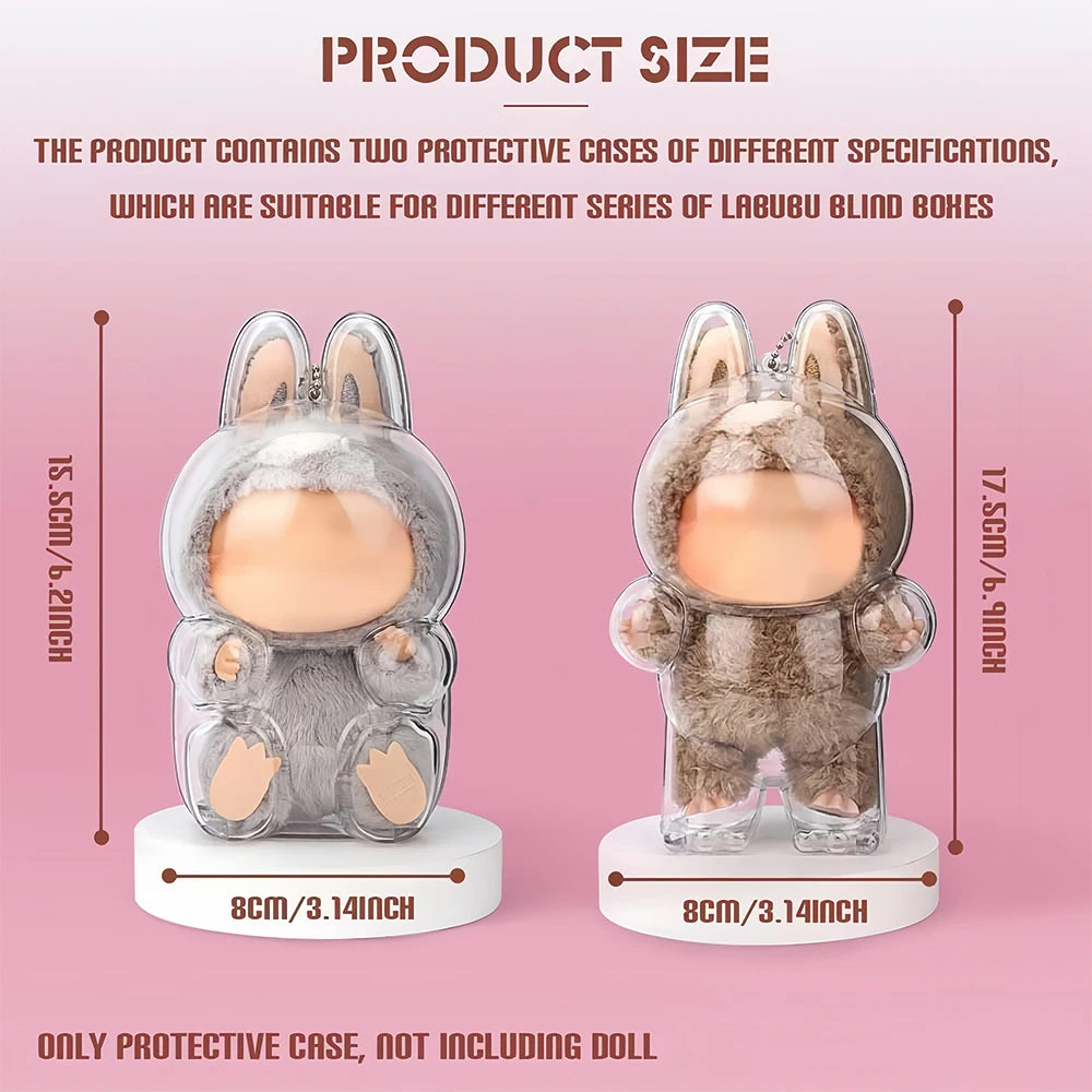 Transparent Protective Case For 17cm Labubu Dustproof Monster Toy Storage cover Cute Elf Plushie Display Cover for Holiday Gifts