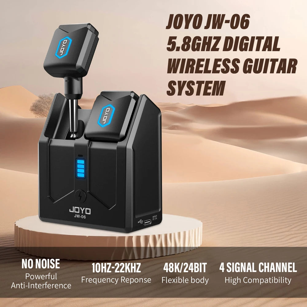 JOYO JW-06 Wireless Guitar System 5.8GHz Rechargeable Digital Wireless Guitar Transmitter Receiver with Portable Charging Case