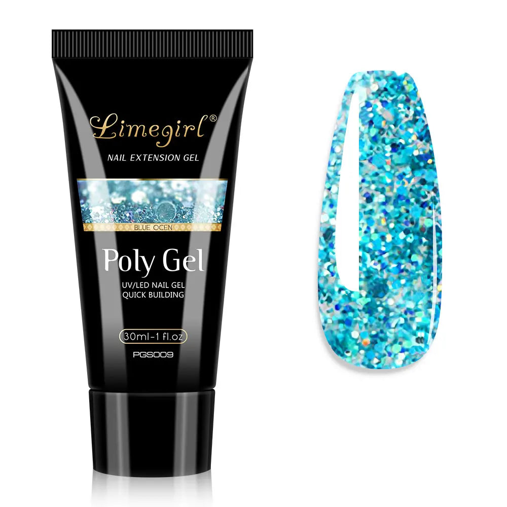 LIMEGIRL 30ml Nail Extension Gel Glitter Soak Off Nail Acrylic Crystal Build Poly UV Gel for Nails Quick Extension Manicure Glue