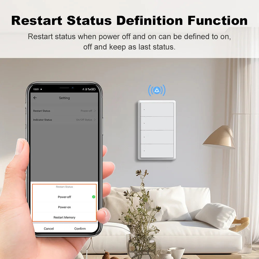 Manhot Matter WiFi Smart Wall Light Switch 1 2 3 4 Gangs with Neutral Wire Push  Physical Light Switches work with Homekit App