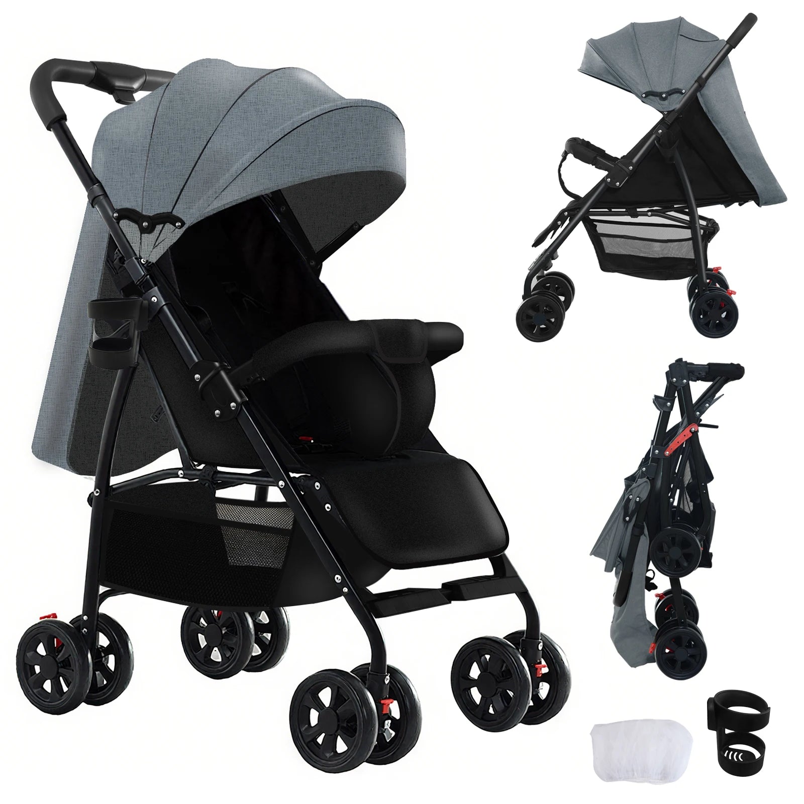 3 in 1 Baby Stroller Prams Lightweight Stroller Compact Foldable Stroller Newborn Stroller Travel System Pushchair Baby Buggy