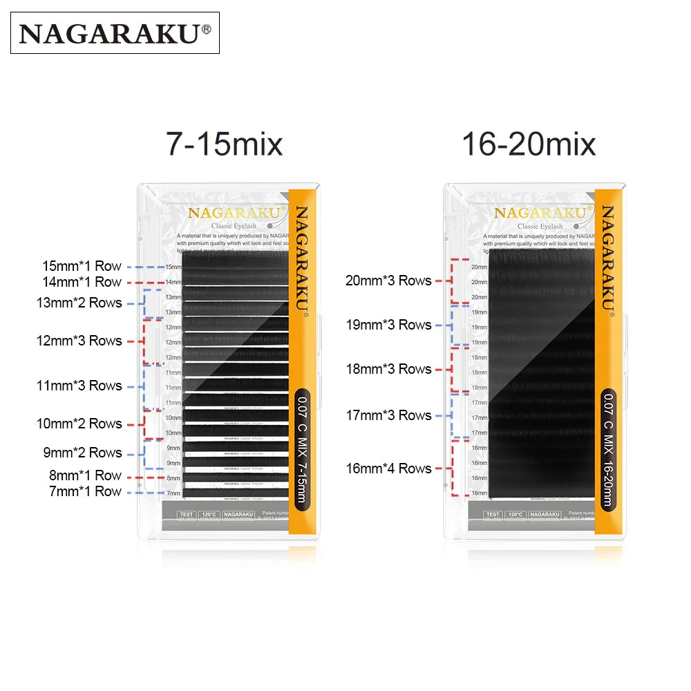 NAGARAKU Classic Mix Eyelash Extensions 16rows/Case 7~15mm Premium Natural Soft Individual Faux Mink Supplies Makeup Cilios