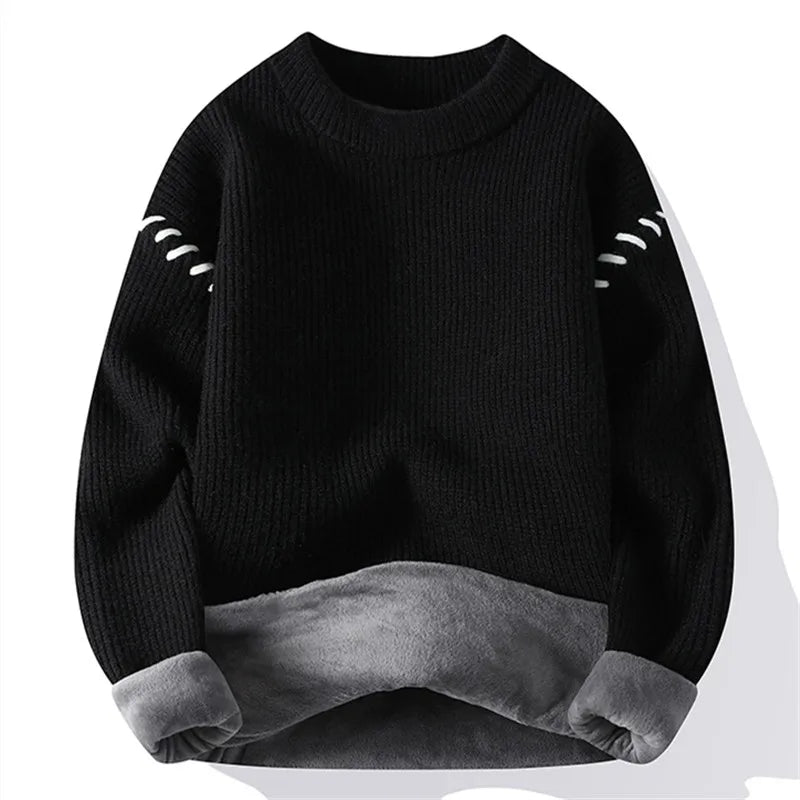 Winter Fleece Knit Pullovers Men Loose O Neck Warm Sweater Mens Fashion Casual Thick Knitted Pullover Sweaters Man Streetwear