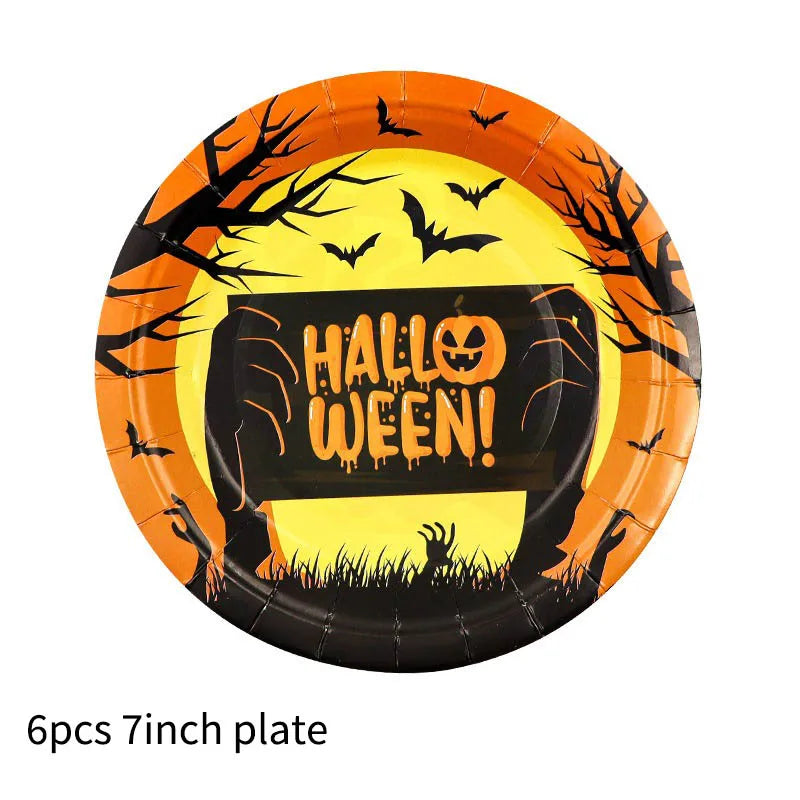 Halloween Themed Disposable Tableware Cups 7 Inch Plates 9 Inch Plates Halloween Party Decoration Supplies Festival Supplies