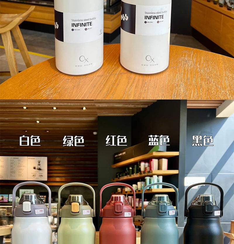 1.3L/1.7L Large Capacity Thermo Bottle Outdoor Mug Stainless Steel Thermos Water Bottle Portable Vaccum Flask Cold And Hot Tumbl