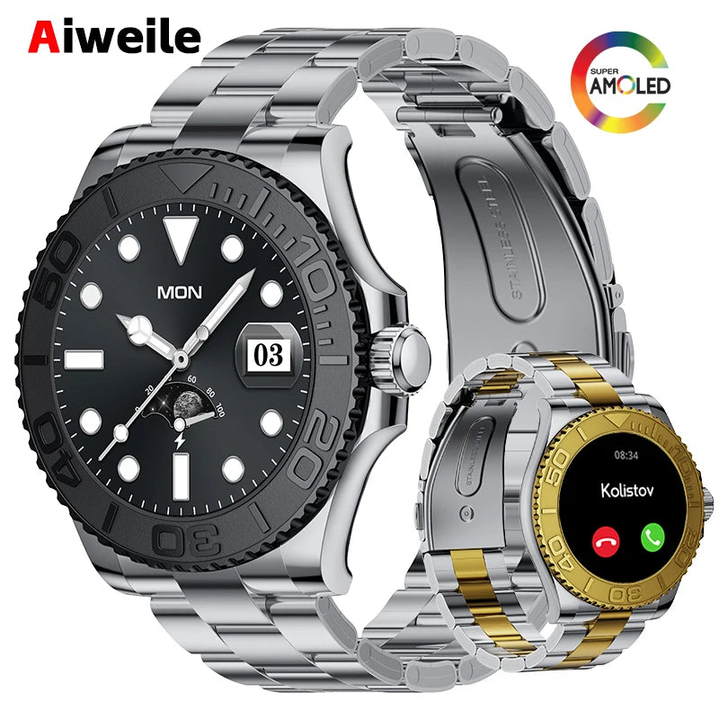 Aiweile AW46 Smartwatch Smart Watch Man 1.32 Inch HD AMOLED Screen Sports Modes Bluetooth Call for Android Yacht Range Master