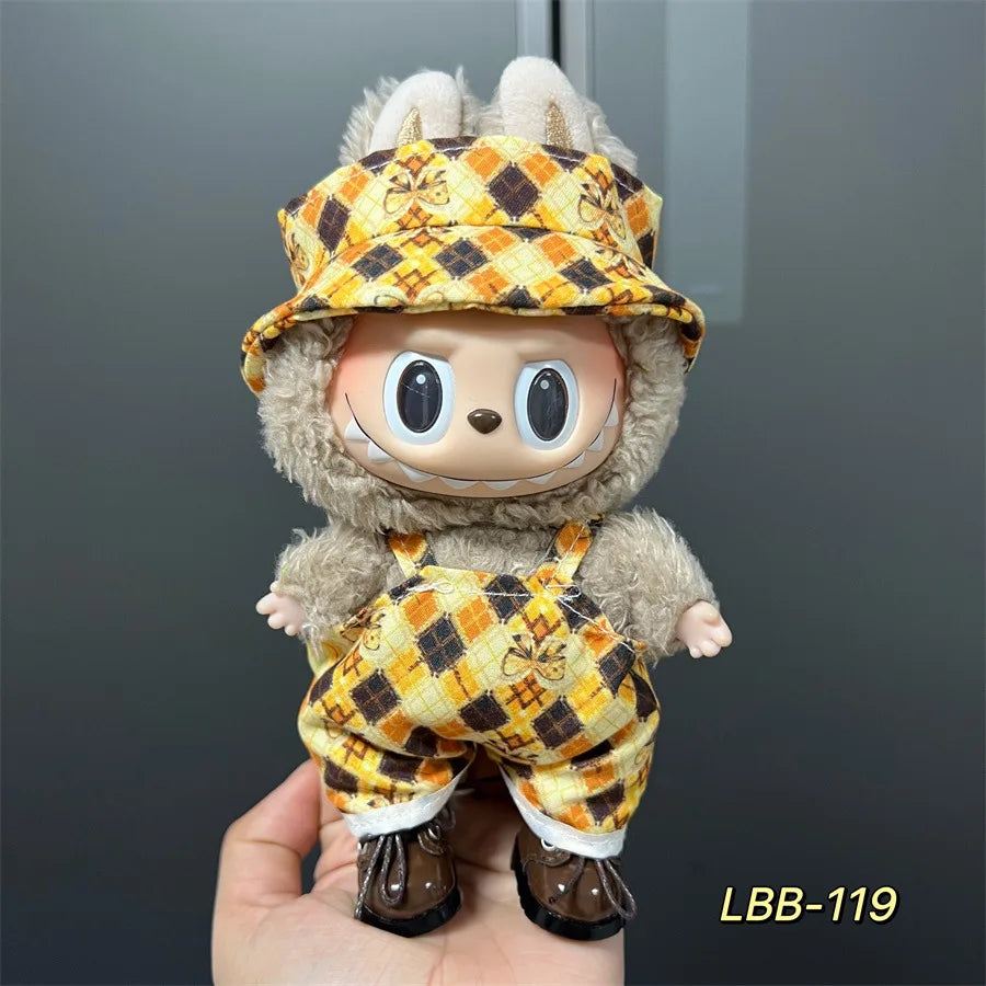 Cute Mini Plush Doll Clothes for 17cm Labubu Many Kinds of Overalls Clothes Accessories