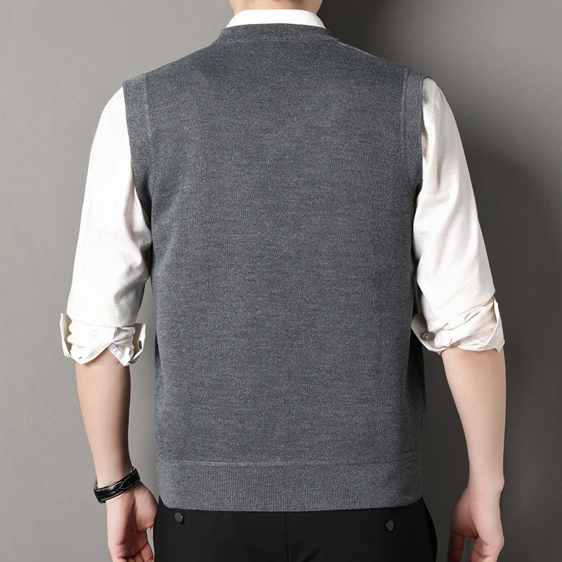 Cardigan Sweater Vests Men Autumn Winter Fleece Knitted Waistcoat Argyle Plaid Smart Causal Fashion Knit Sleeveless Sweater Vest