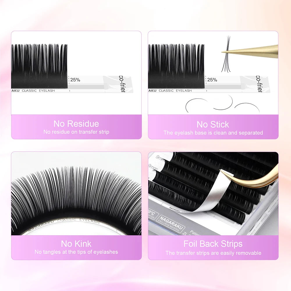 NAGARAKU Classic Mix Eyelash Extensions 16rows/Case 7~15mm Premium Natural Soft Individual Faux Mink Supplies Makeup Cilios