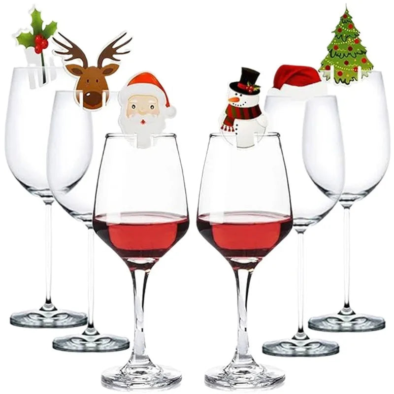 10pcs Santa Claus Snowman Tree Wine Glass 2024 Merry Christmas Decorations For Home Table Place Cards Xmas Gift New Year Party