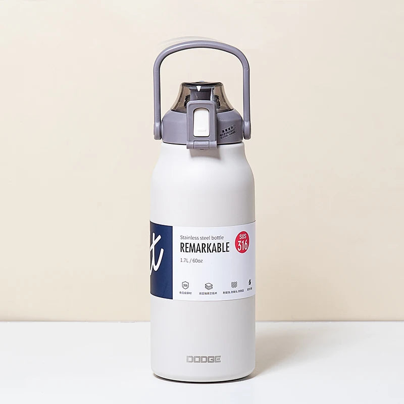 DODGE Insulated Thermo Bottle with Straw – Large Capacity Stainless Steel Vacuum Flask for Hot & Cold Drinks