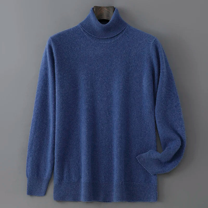 Men's 100% Pure Wool Pullover Sweater For Autumn Winter High Collar Knitted Long Sleeved Loose Solid Color Casual Simple Warmtop