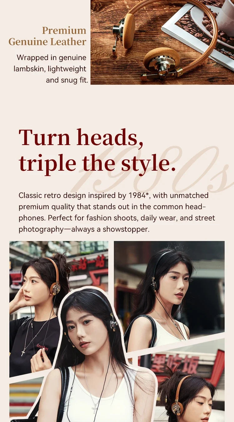 ROSESELSA Distant Mountain Retro Over Ear HiFi Headsets OOTD Vintage Metal Wired Headphones with MMCX 3.5mm Plug