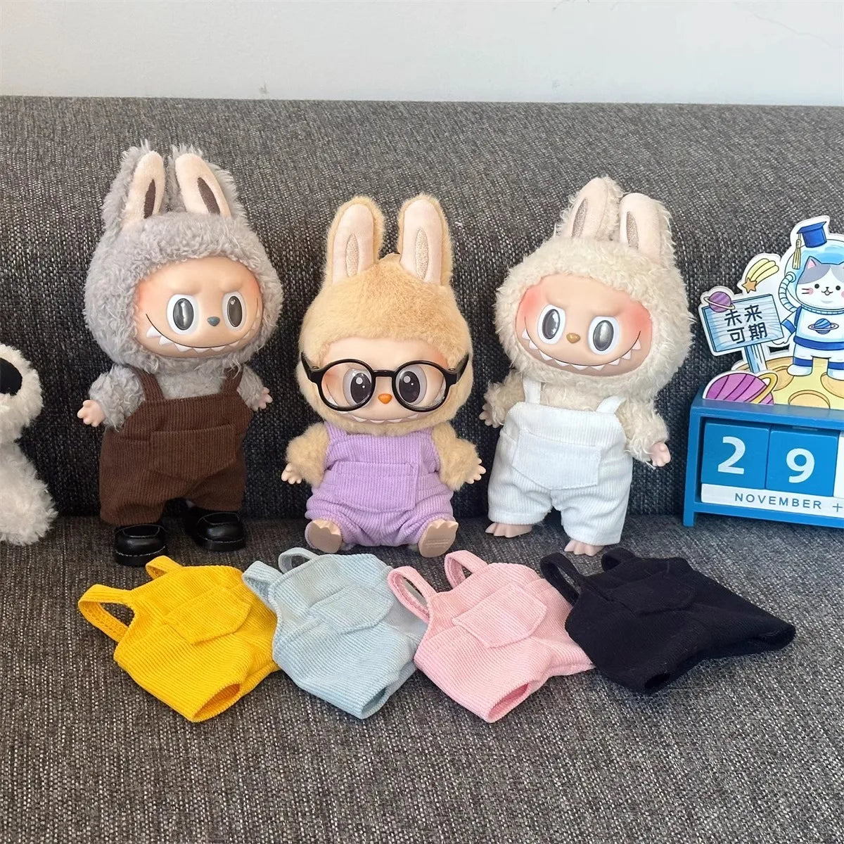 For 15cm cute mini labubu clothes  Kawaii Cartoon Bib Pants  With matching shoes Labubu Accessories