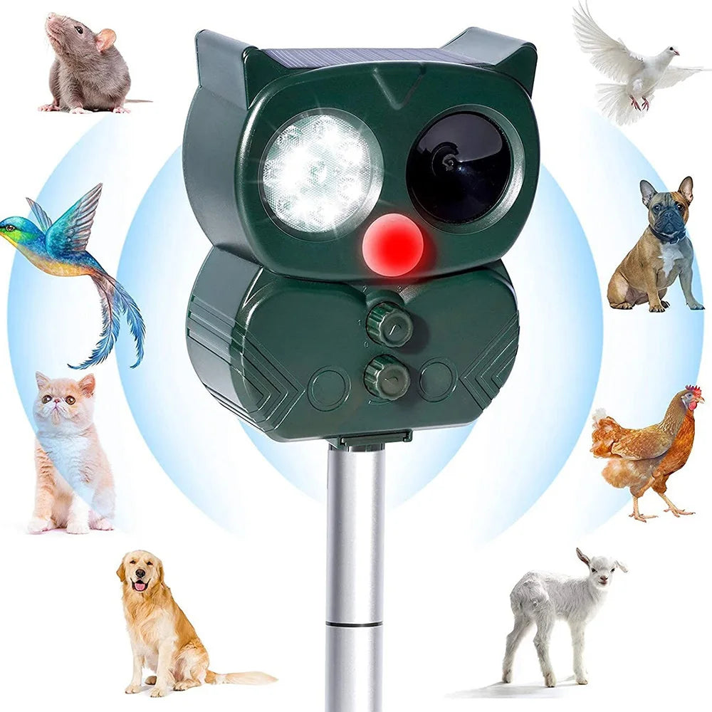 Solar Powered Ultrasonic Animal Repeller - Sonar Deterrent for Dogs, Cats, Birds