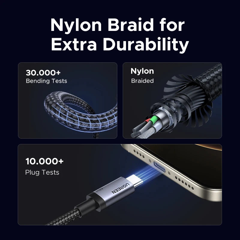 UGREEN PD60W Cable USB-C to USB-C High-Speed Data Sync And Charging Cable Durable Fast Charge Cable for USB-C Devices
