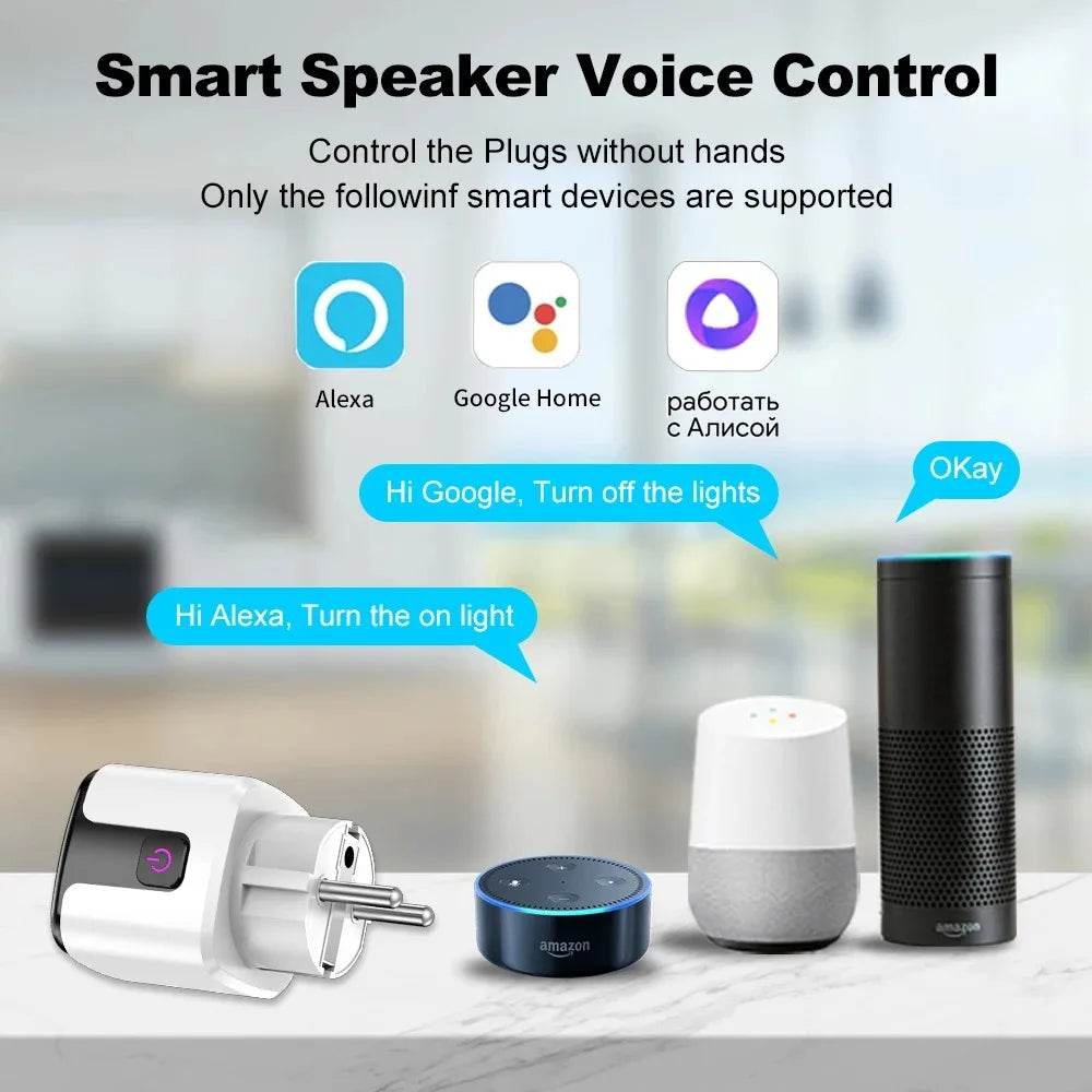 Tuya Smart EU Plug WiFi+Bluetooth 20A Socket With Power Monitoring Timer Child Lock Outlet Google Home Alice SmartThings Alexa