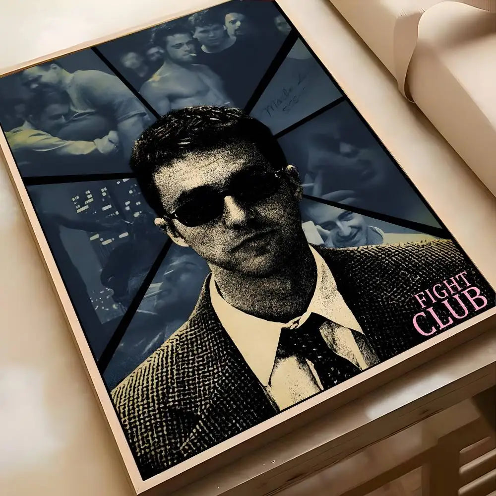 Movie Sticky Fight Club Poster High-definition art sticker Self adhesive waterproof home decoration for living room