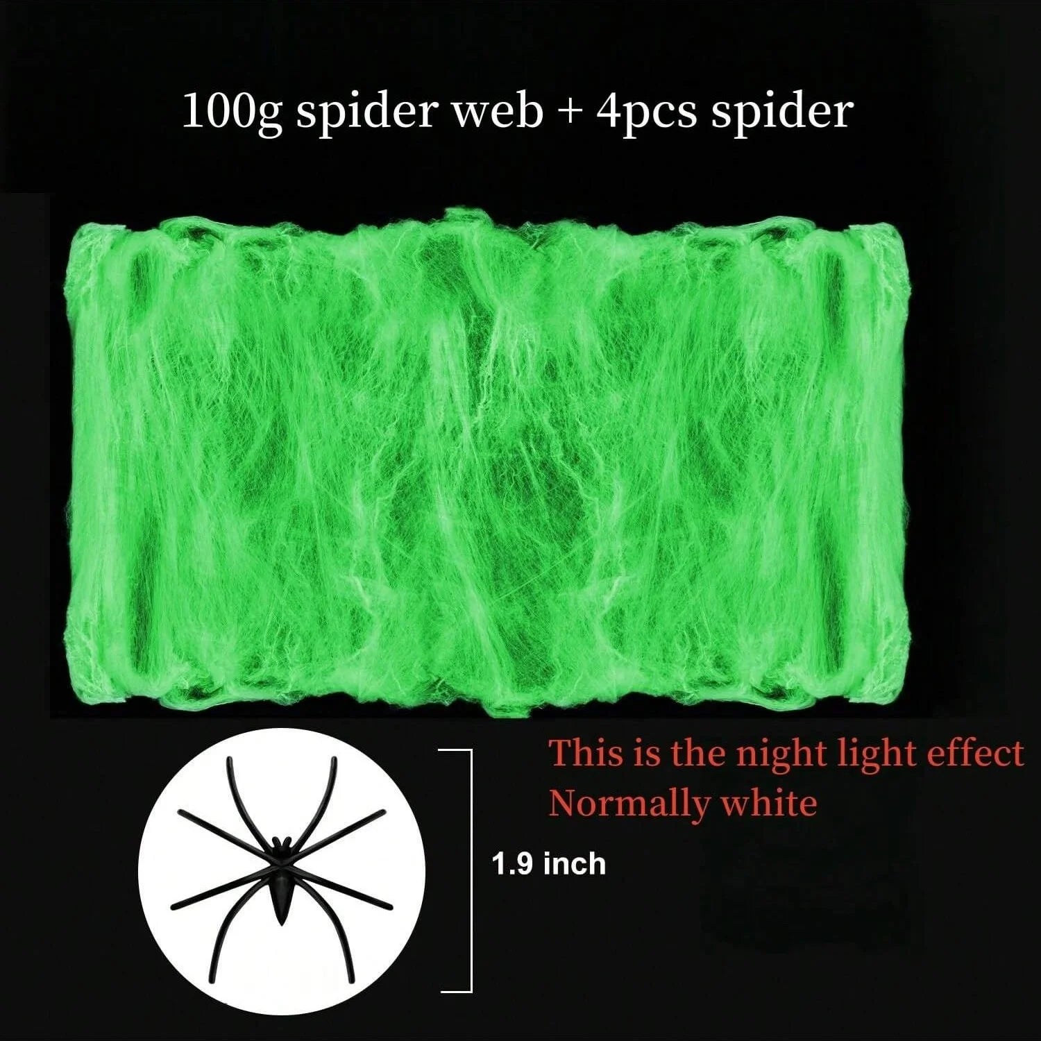 Glow-In-The-Dark Spider Web Set with Spiders, Fluorescent Expandable Spider Web for Halloween Decoration Indoor Outdoor Party