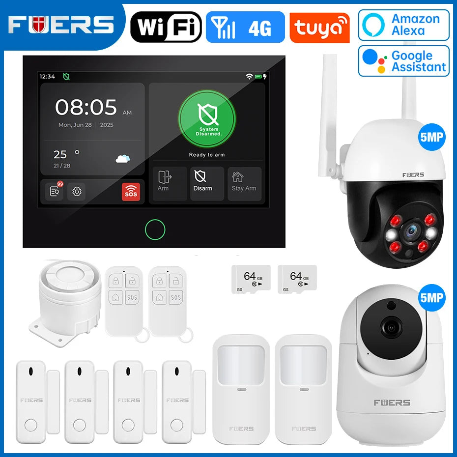 FUERS 7 Inch TFT Screen 4G Tuya Smart Home Security Alarm System G70 GSM WiFi Wireless Home Burglar Security Alarm System