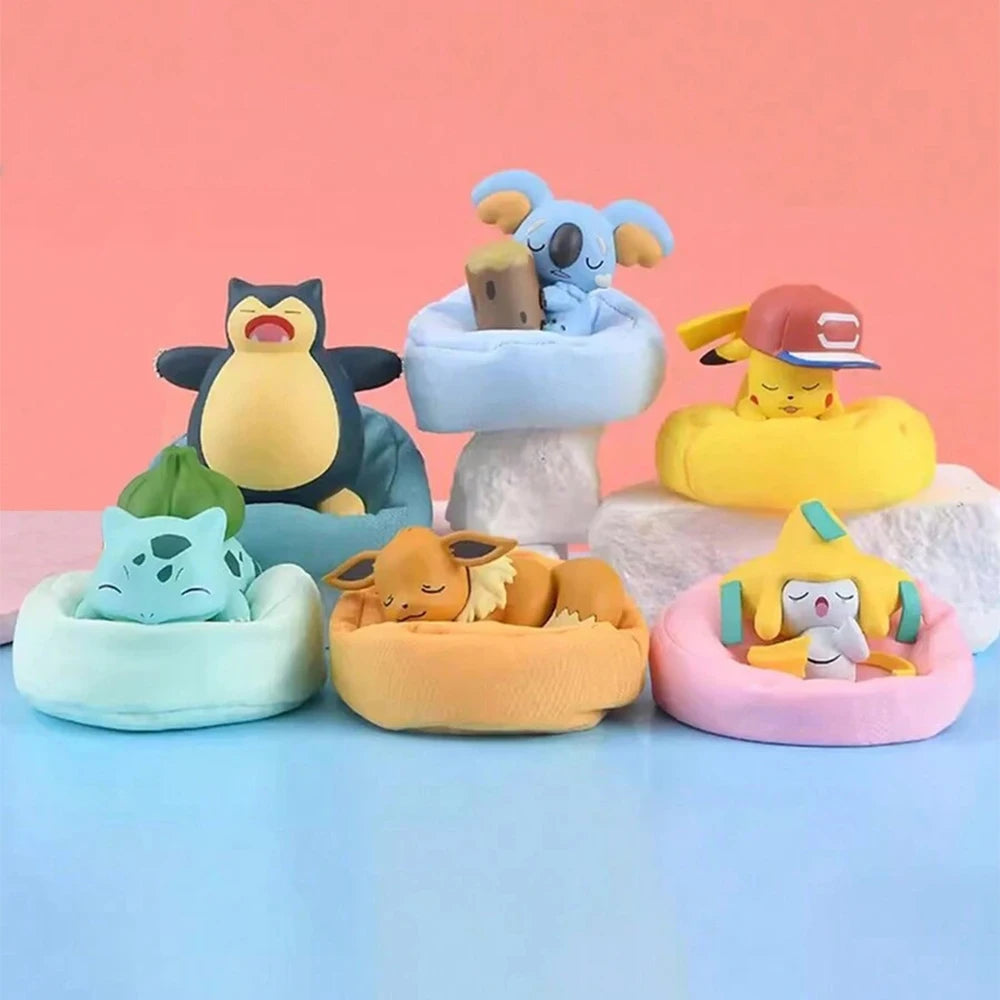 Pokemon 6 Styles Genuine Toys Pikachu Bulbasaur Snorlax Jirachi Komala Cute Anime Figure Model Dolls With Dustproof Cloth Pad