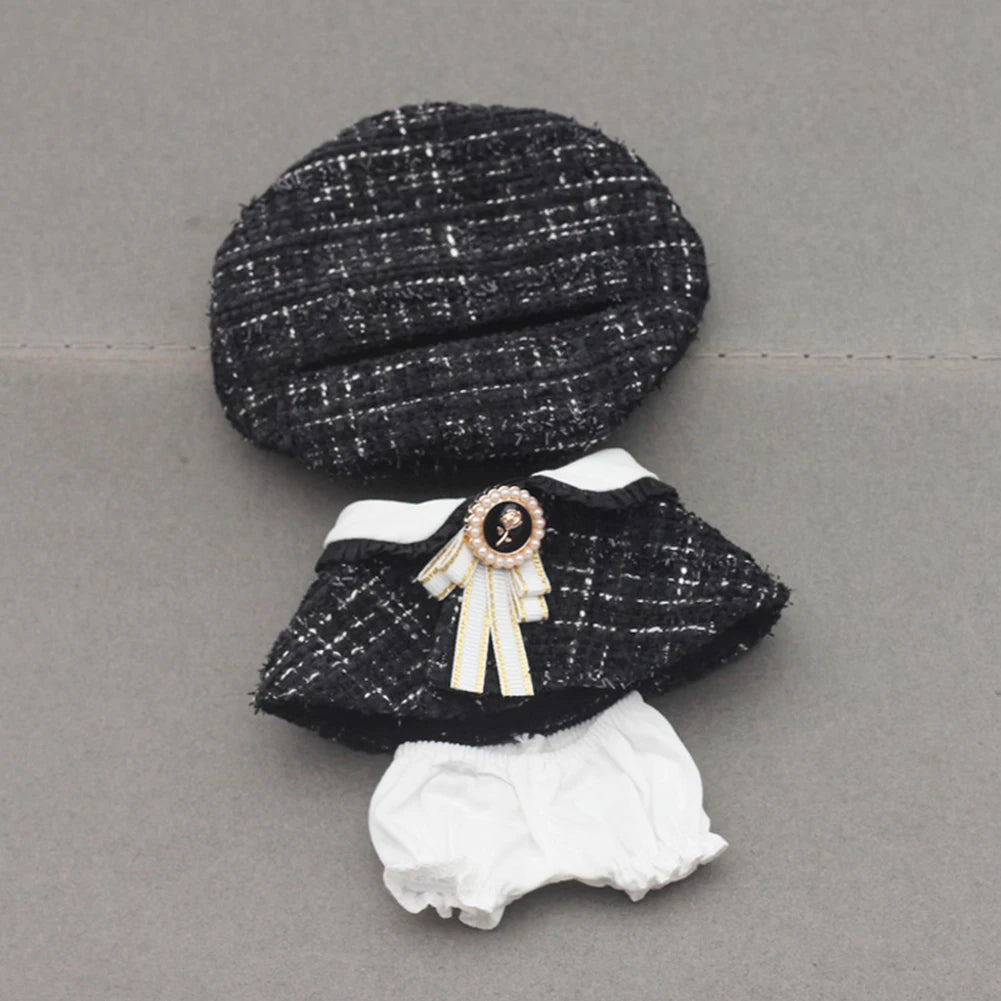 Mini Doll'S Clothes Outfit Accessories For Korea Kpop Exo 15-17cm Labubu Classic Grid Style Dress Cloak Set Beret Clothing Gift