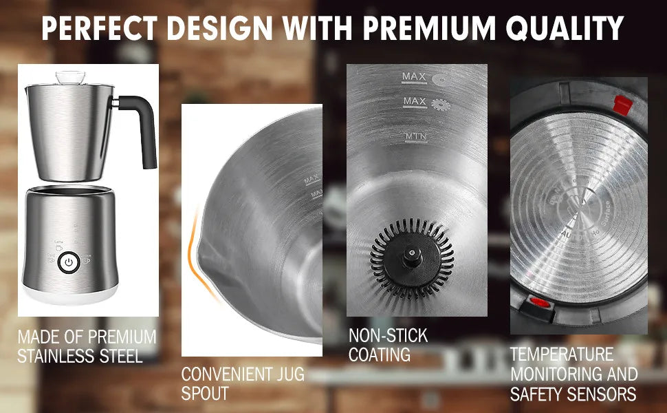 4 in 1 Multi-function Milk Frother Electric Hot and Cold for Making Latte Cappuccino Coffee Chocolate Kitchen Appliances DEVISIB