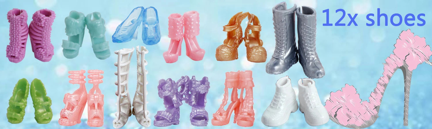 32 Item/Set Ba Doll Bie 11.5 inch Doll Accessories=10 Mix Dress+ 4 Glasses+ 6 Necklaces+2 Handbag+ 10 Shoes Clothes 11.8'' Doll