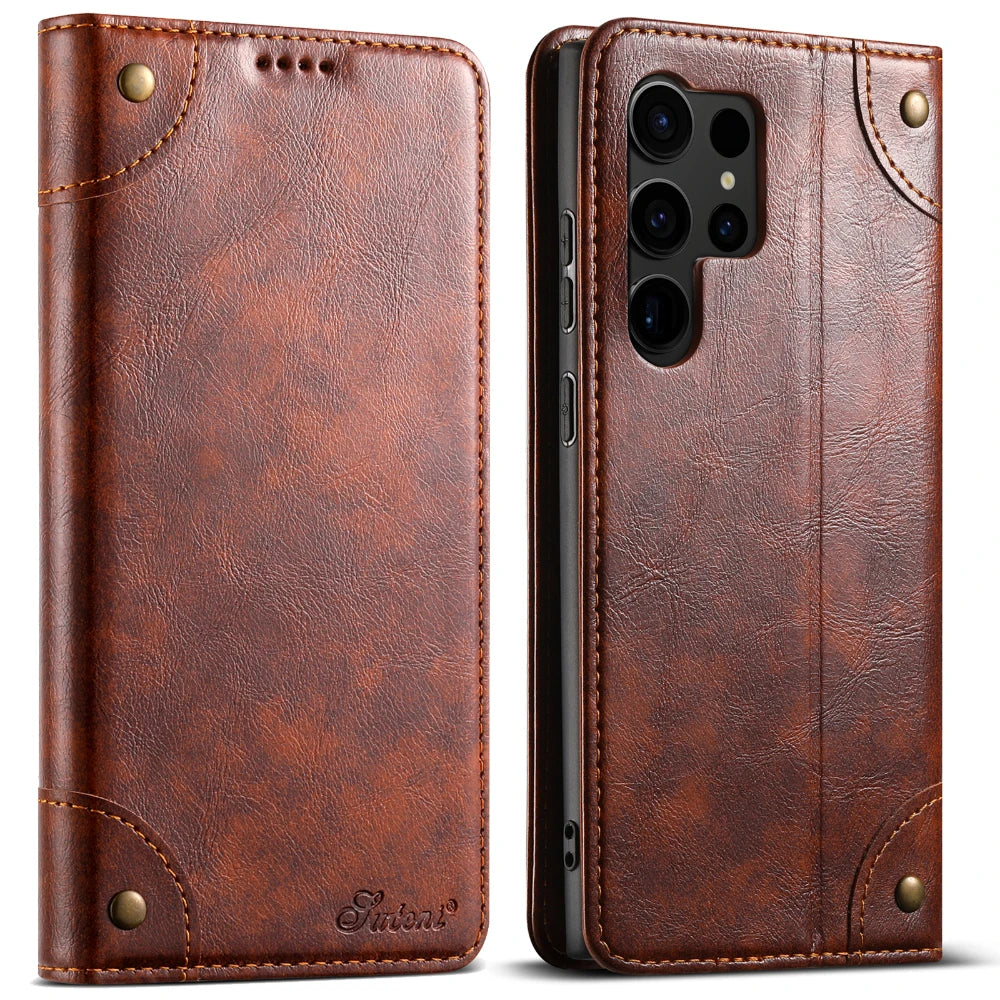 Flip Leather Phone Case for Samsung Galaxy S25 S24 Ultra S23 S22 Plus S 25 Note 20 with Magnetic Card Slot Holder Cover LS055
