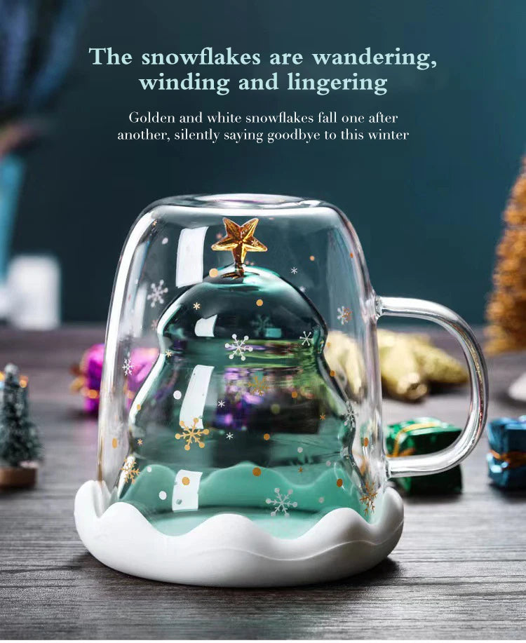 Christmas Tree Cup Transparent Double Heat Resistant Creative Couples Mug Snowflake Drinking Glass Children's Gift Coffee Cups