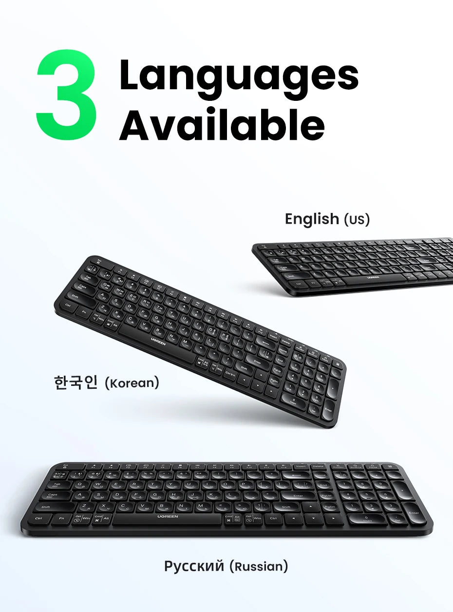 UGREEN Keyboard Wireless Bluetooth & 2.4GHz Russian/Korean/English Keycaps for Laptop MacBook iPad PC Tablet Bluetooth Keyboard