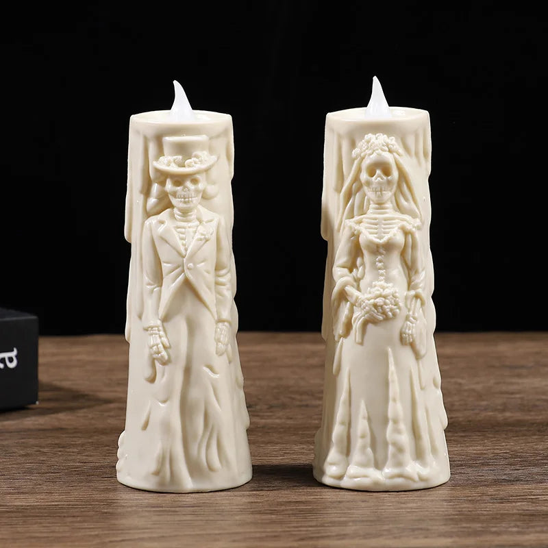 Halloween Horror Ghost Bride Groom LED Candle Electronic Light Halloween Skeleton Lamp Party Decoration Flameless Night Lights