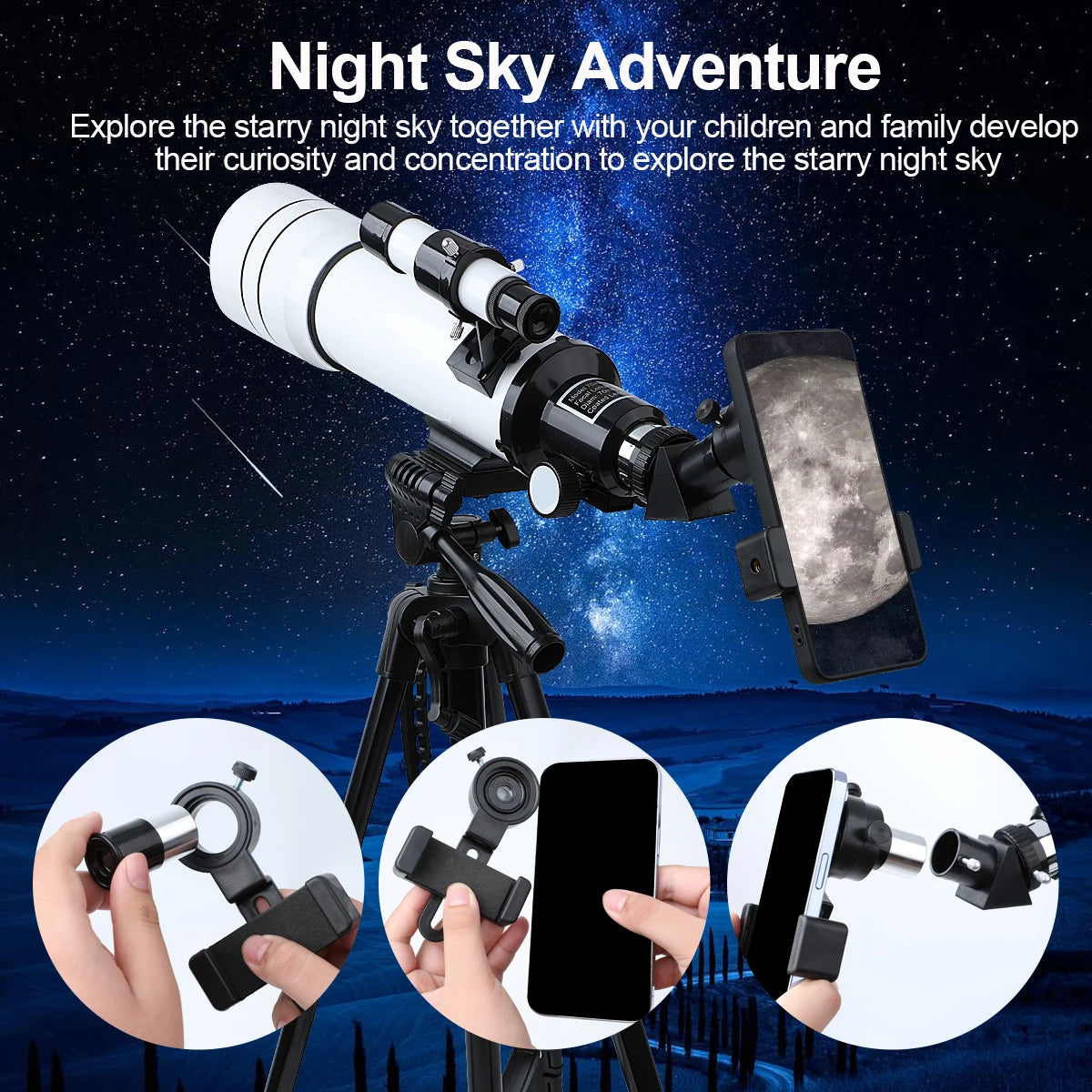 BOSSDUN 40070 Telescope w/Phone Adapter & Sturdy Tripod - 70mm Aperture for Stargazing, Birding, Beginners, Portable Scope