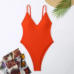 One Piece Swimsuit Deep V Neck Bodysuit Monokini Solid Color Suspender Bikini Women'S Swimsuit Bathing Beach Outfits Swim Wear