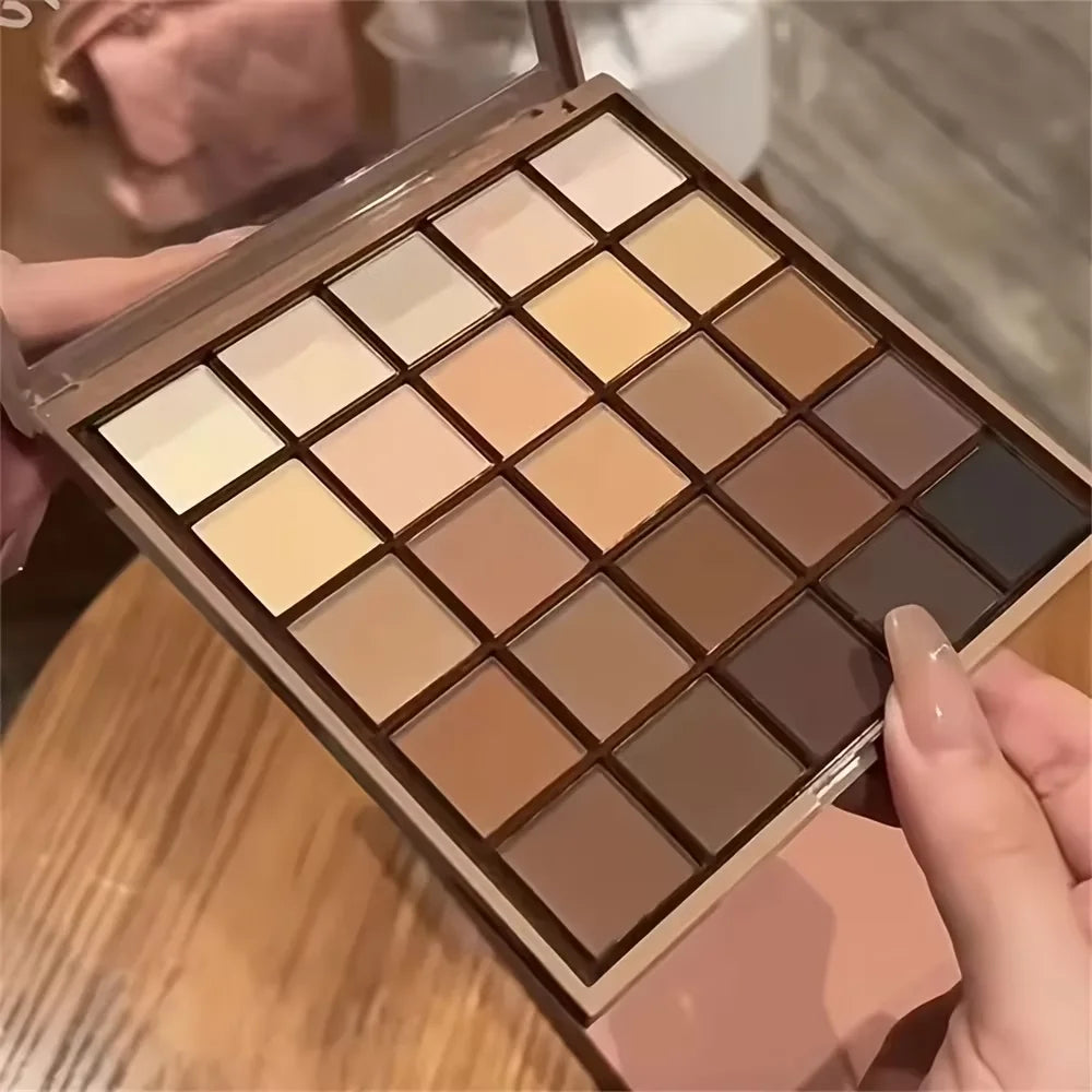 25 color eyeshadow palette - matte and shimmer, high pigmy brown nude, coffee chocolate student party daily stage makeup