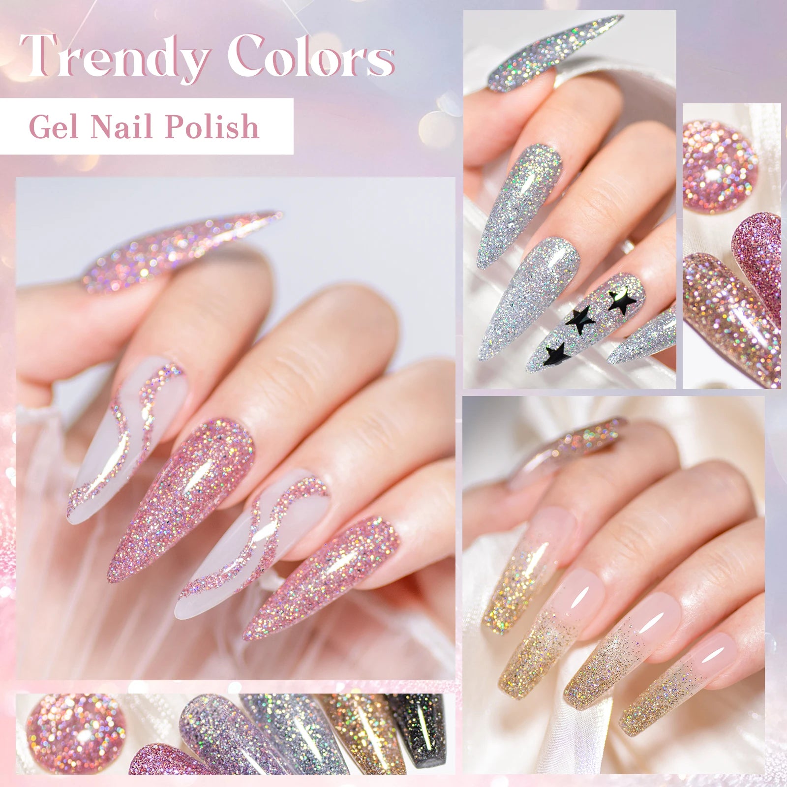 12pcs Glitter Gel Nail Polish Set Sparkling Glitter Semi Permanent Soak Off UV Gel Varnish Nail Manicure With Box Nail Supplies