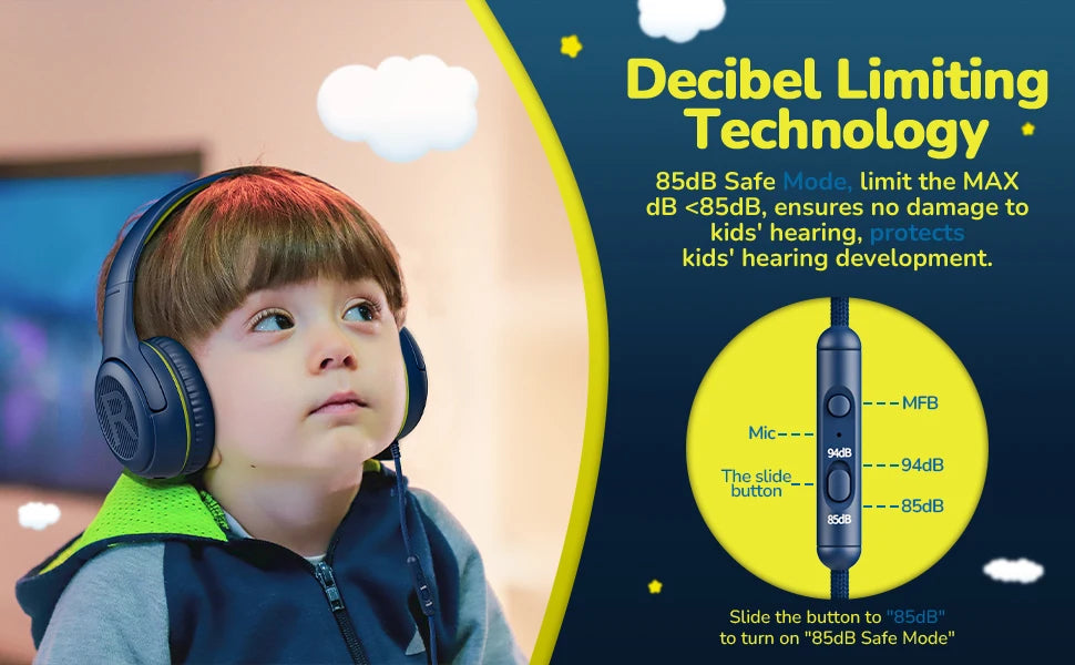 1/2/3Pcs AWATRUE AT2 Kids Headphones Wired Toddler Headsets with Mic Over-Ear Headphone Foldable on-Ear Design for PC,Laptop