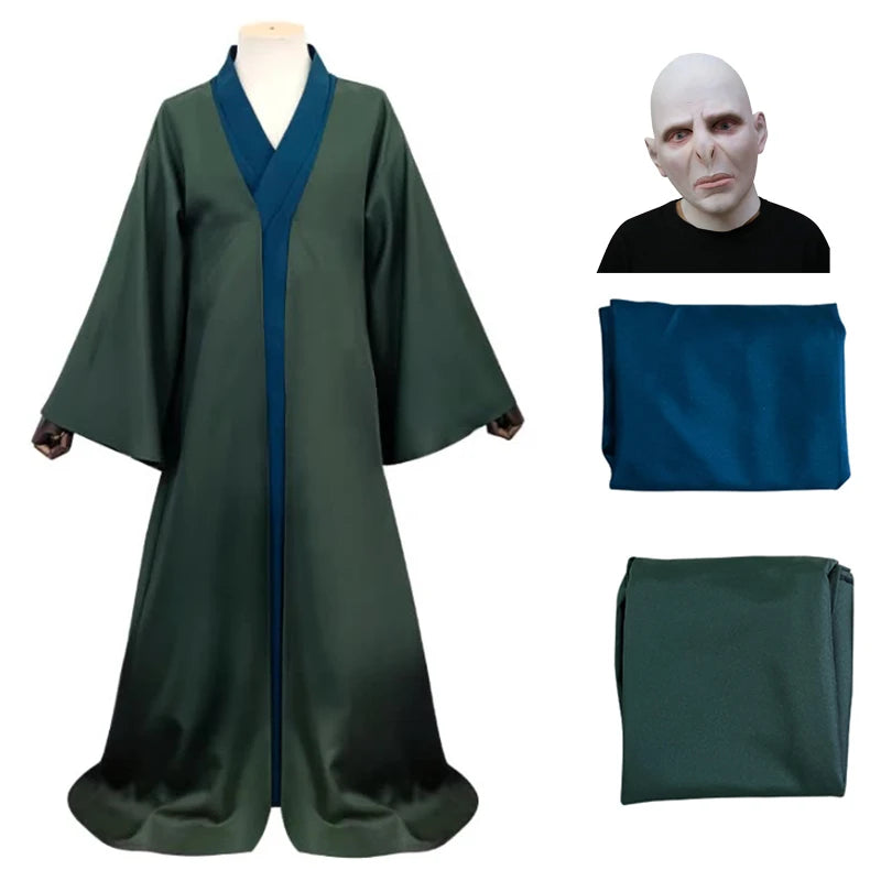 Adult Lord Voldemort Cosplay Costume Mask Halloween Cloak Long Party Robe Cape School Unifrom Outfit Stage Performance Clothing
