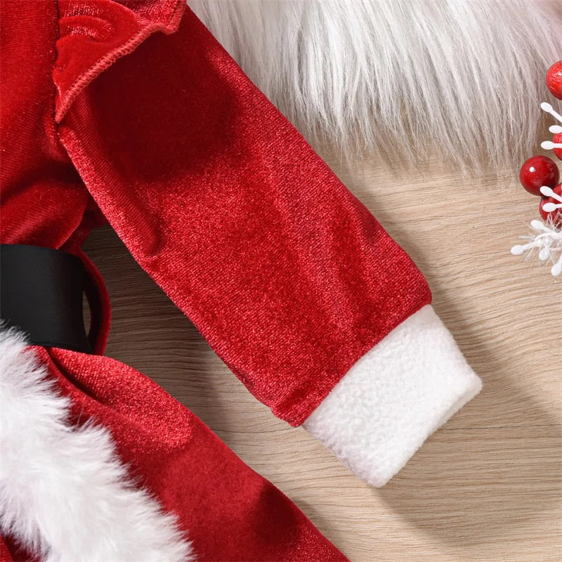Christmas Party Baby Girls Clothes Cute Princess Velvet Newborn Romper Dress Winter Long Sleeve Santa Jumpsuit Hat Infant Outfit