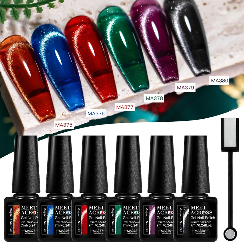 7pc Cat Magnetic Nail Gel Polish Set Long Lasting Glitter Nail Supplies Soak Off UV/LED Vernis Gel Kit for Manicure Design