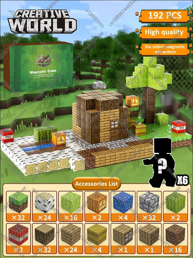 Magnetic Building Blocks Mine World Magnet Cube Set for Boy Girl Kid Age 3+ DIY Model Children STEM Educational Sensory Toy