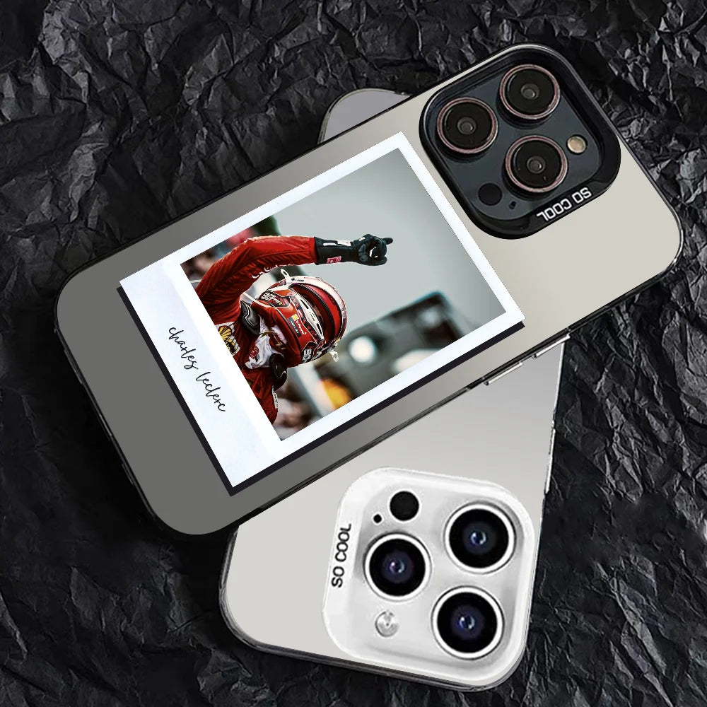 1PC Charles Leclerc 16 F1 Phone Case Phone Case IMD color silver shell For iPhone 16 15 14 13 12 11 Pro Max Plus