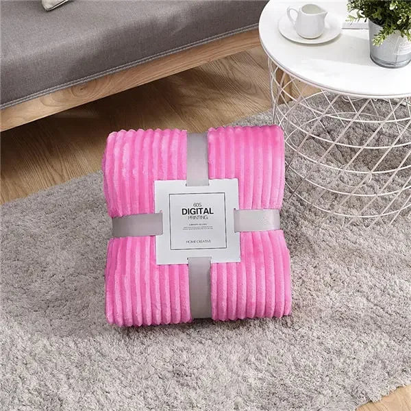 Striped Flannel Blankets For Beds Solid Pink Blue Color Soft Warm Mink Throw Sofa Cover Bedspread Beach Airplane Travel Blankets