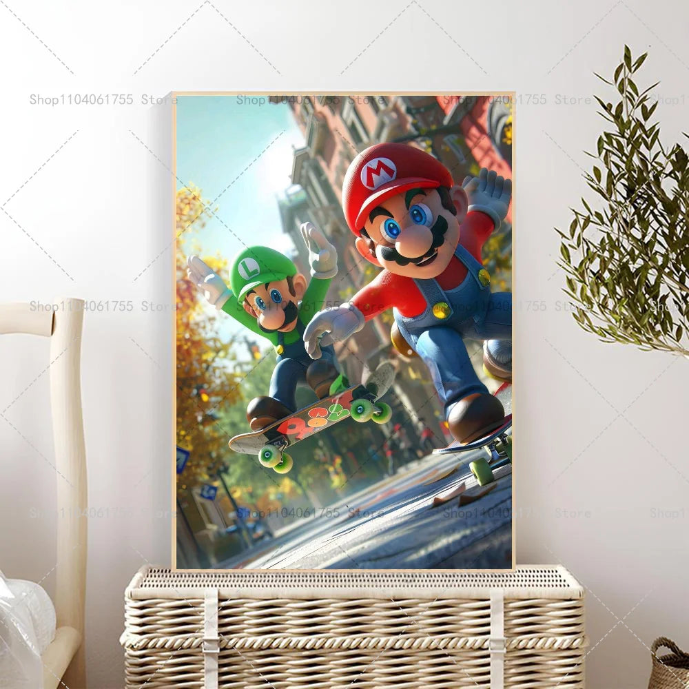 1PC Classic Anime Movie M-Marios Poster Self-adhesive Art Waterproof Paper Sticker Coffee House Bar Room Wall Decor