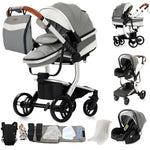 Ultimate 3-in-1 Lightweight Baby Stroller Travel System Convertible Pram & Carriage with PU Wheels for All-Terrain, Compact Fold