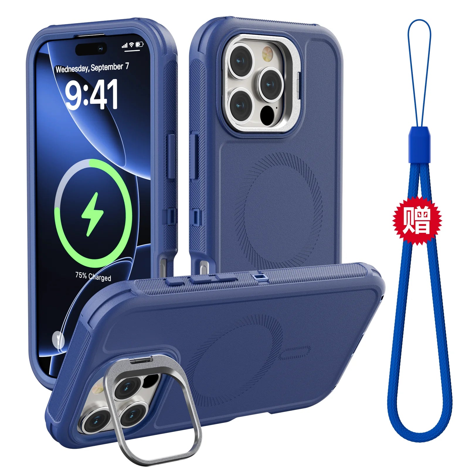 3 IN1 Military Heavy Support Hanging Rope Case For IPhone 16 15 14 Plus 13 Pro Max for MagSafe Magnetic Shockproof Cover
