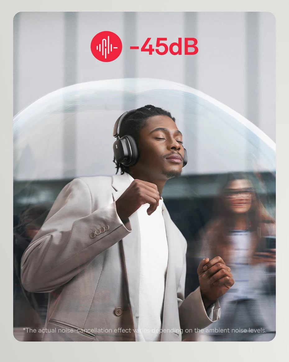 Baseus Bowie 30 Max Bluetooth Headphones 45dB Noise Cancellation Hi-res LDAC Over Ear Headset 3D Spatial Audio Wireless Earphone