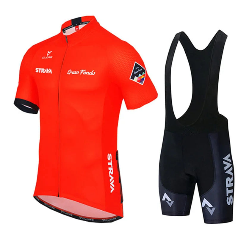 2025 STRAVA Cycling Jersey Set – Men’s Short Sleeve Pro Team Bike Clothing, Summer Road & MTB Bicycle Wear Maillot Ciclismo